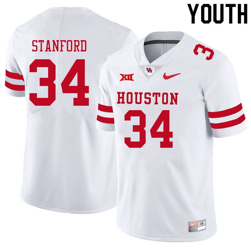 Youth #34 Jalyn Stanford Houston Cougars College Big 12 Conference Football Jerseys Sale-White